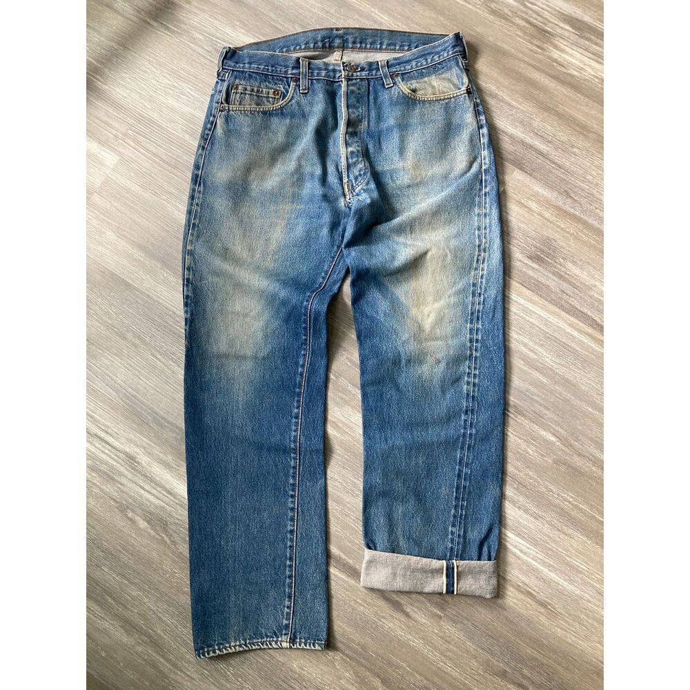 Vintage 70s Levi's Redline Selvedge 501s Jeans USA Gorgeous Contrast Fades 35x30